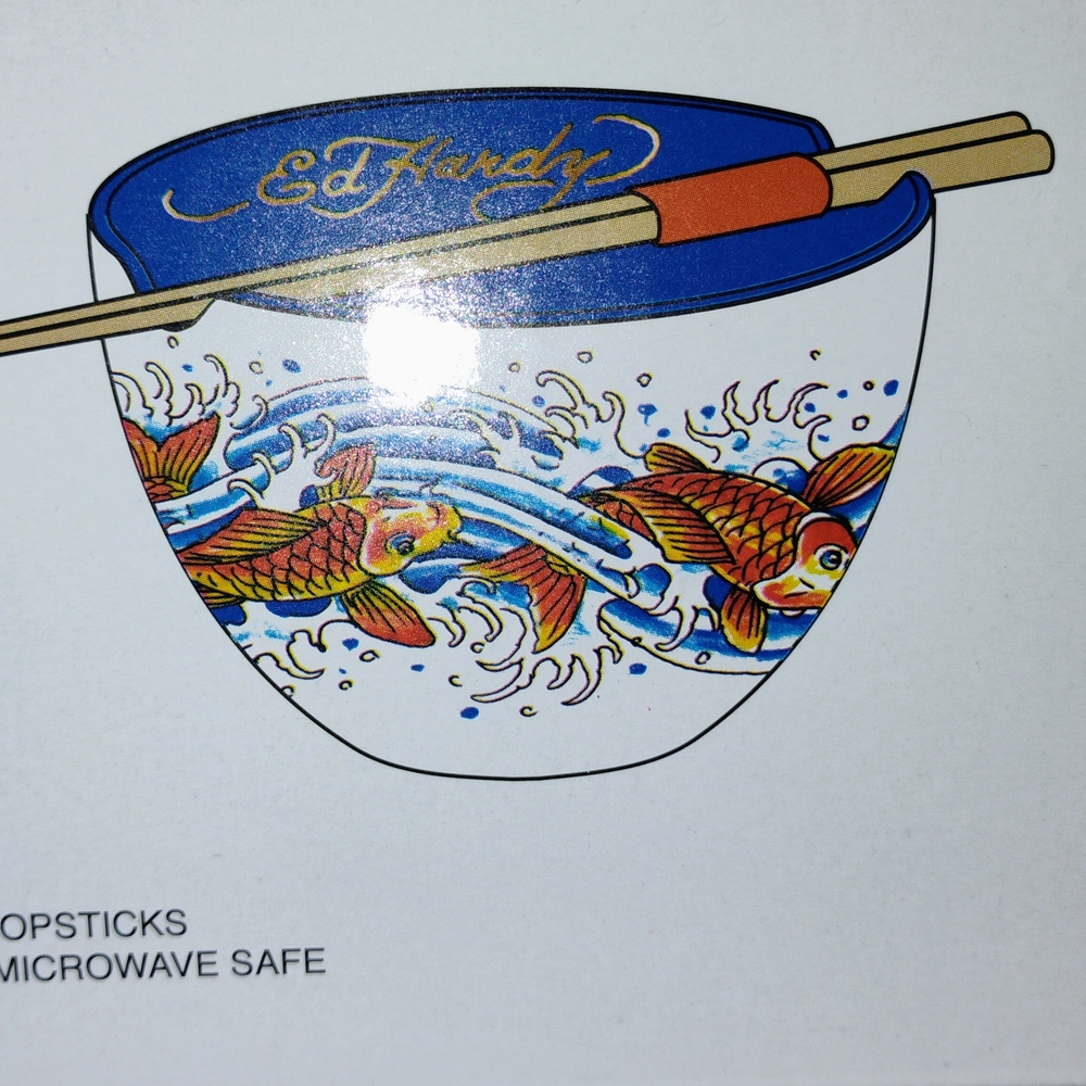 Ed Hardy Fish Design Bowl with Chopsticks